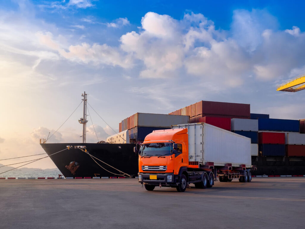 Freight truck at an Indian logistics warehouse handling cargo transportation