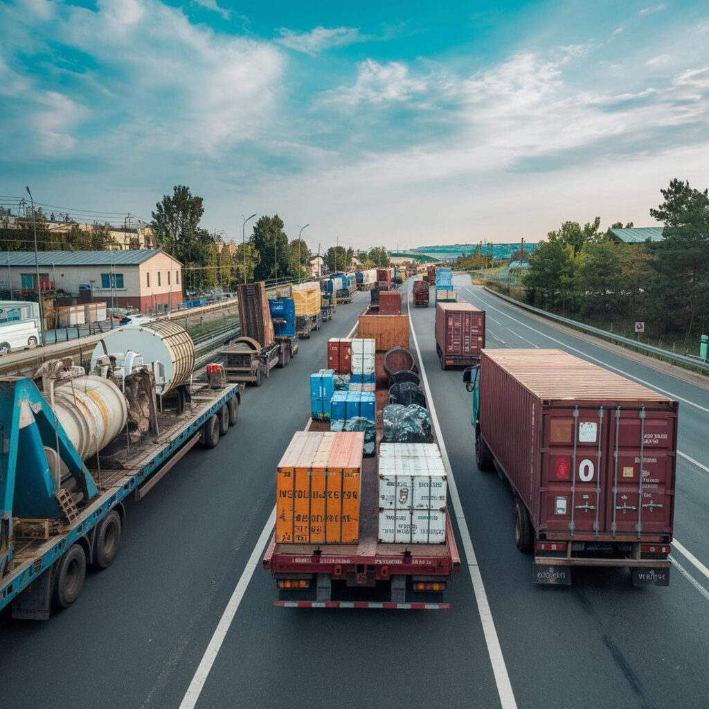 Truck transporting cargo containers for inland logistics
