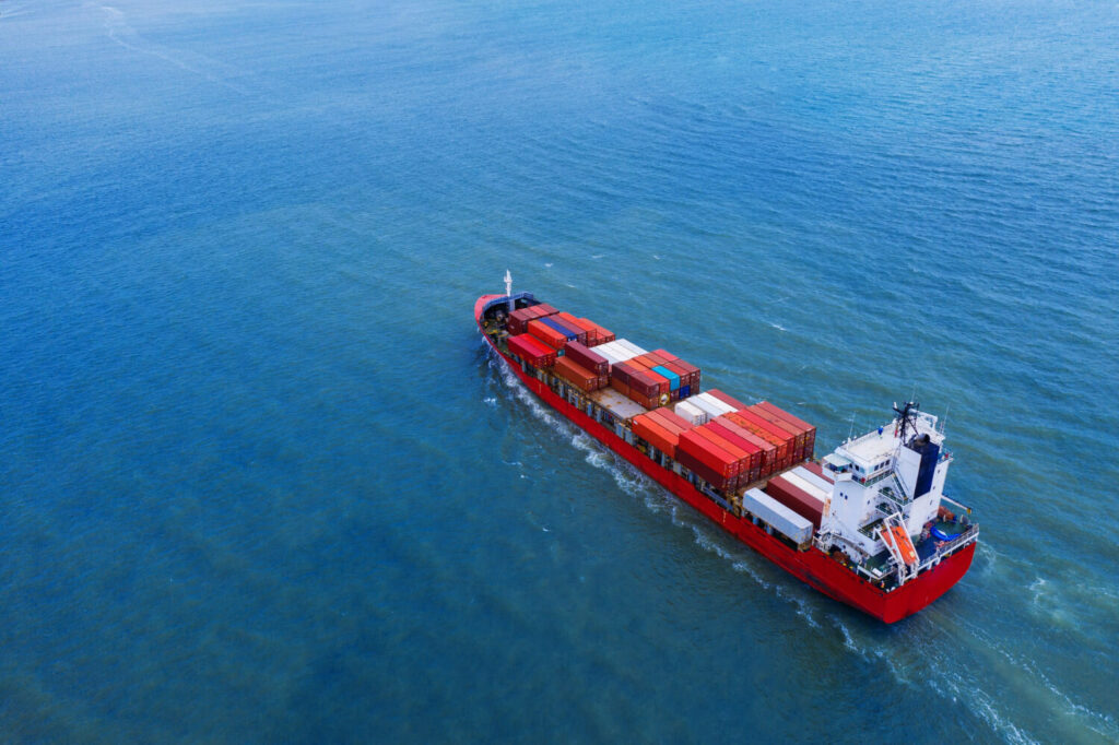 Ocean freight shipping container vessel transporting international cargo