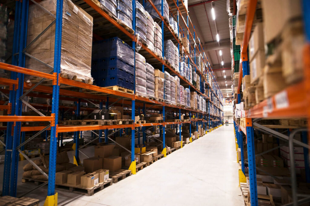 Modern warehouse with pallet storage and inventory management